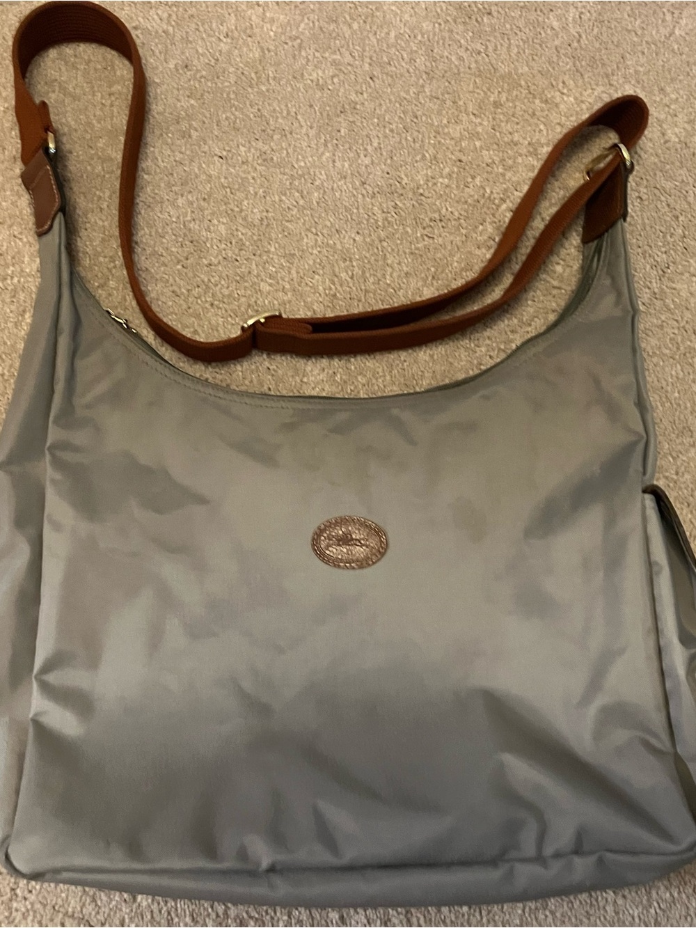 Longchamp Large Crossbody Travel/Casual Bag Gray, Adjustable Strap, Authentic